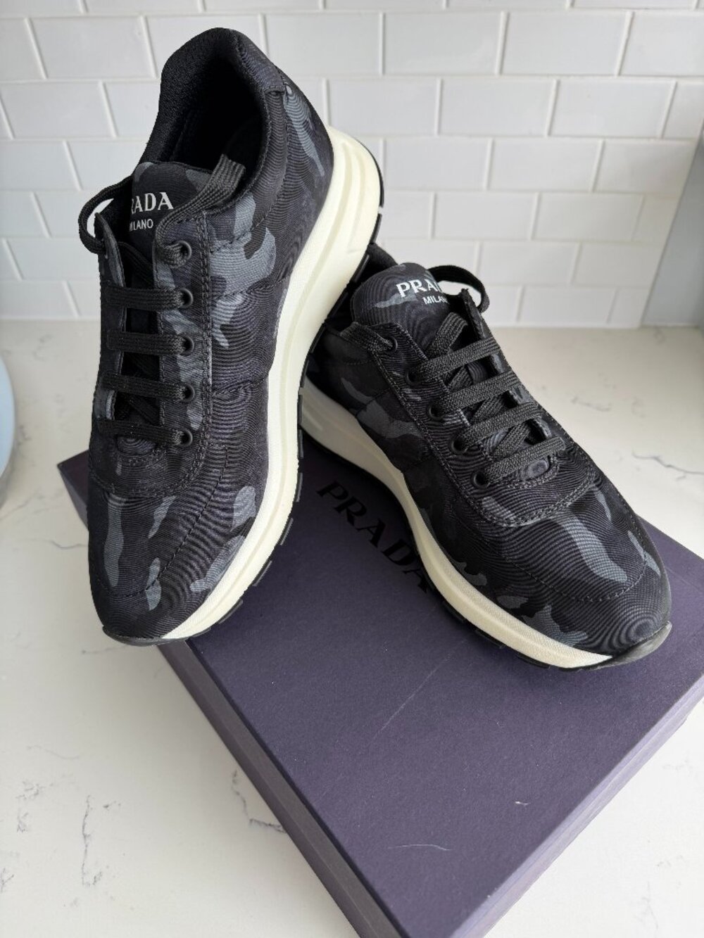 Prada Sneakers-Nylon Camouflage (Blue)-Size 7-Unisex